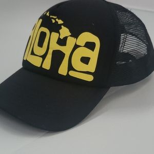 Men's Black Hawaiian Headwear Trucker Hat Aloha